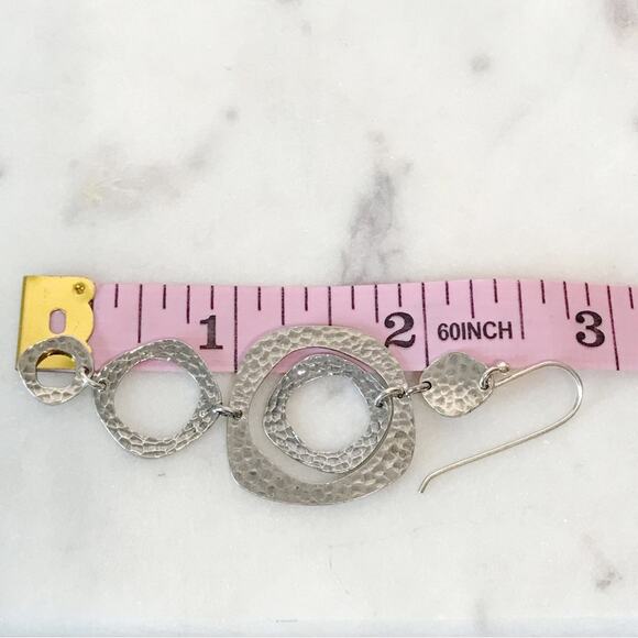 Signed M Sterling Silver 3in Long Dangle Drop Hammered Abstract Circle Earrings - Picture 4 of 14